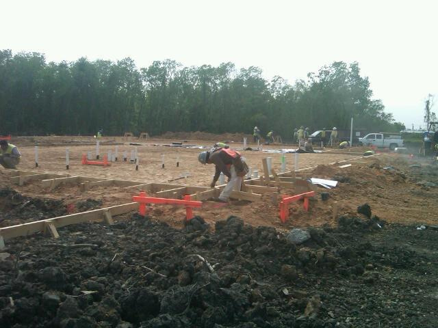 Setting rebar for grade beam